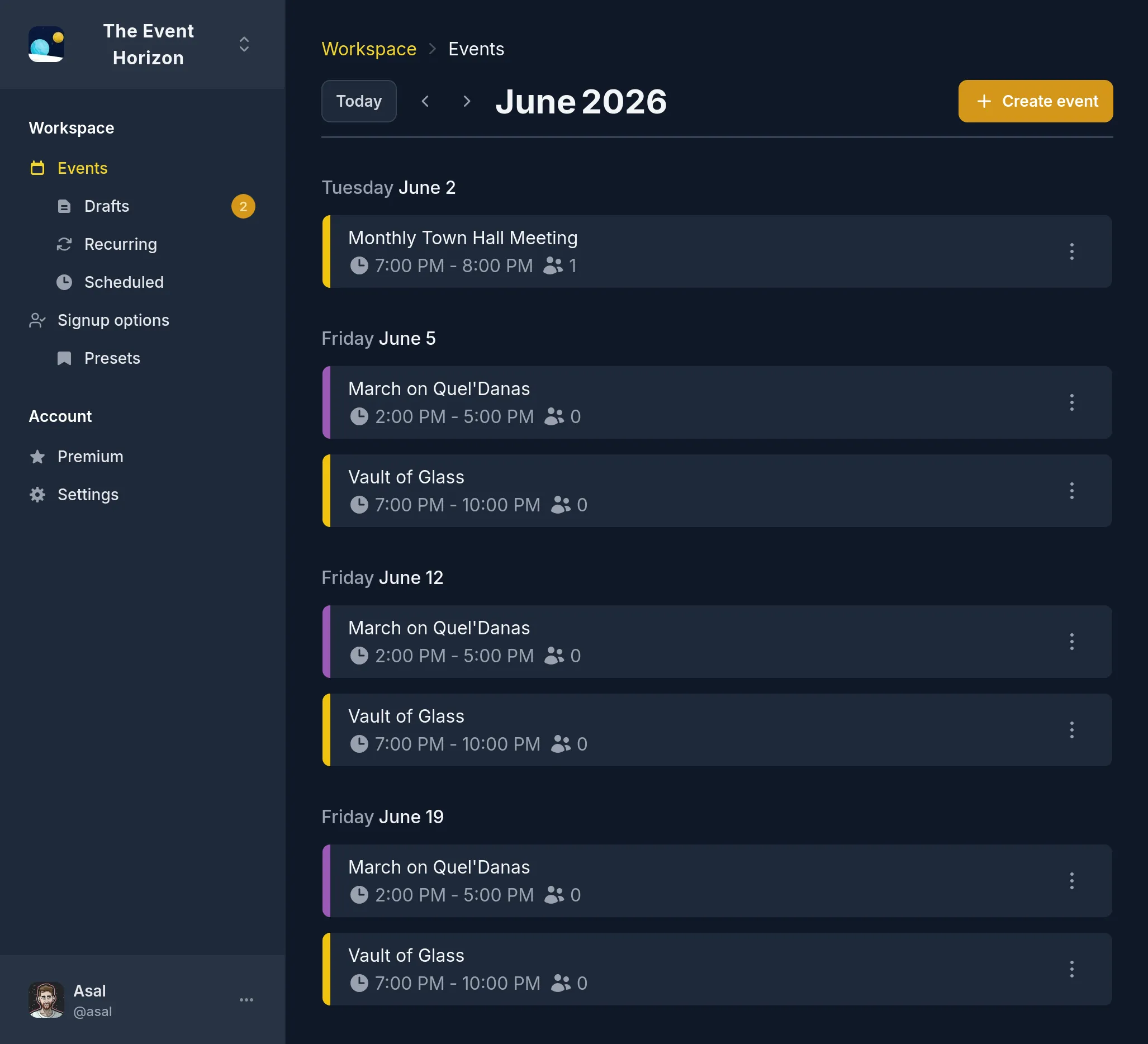 The Event Horizon dashboard