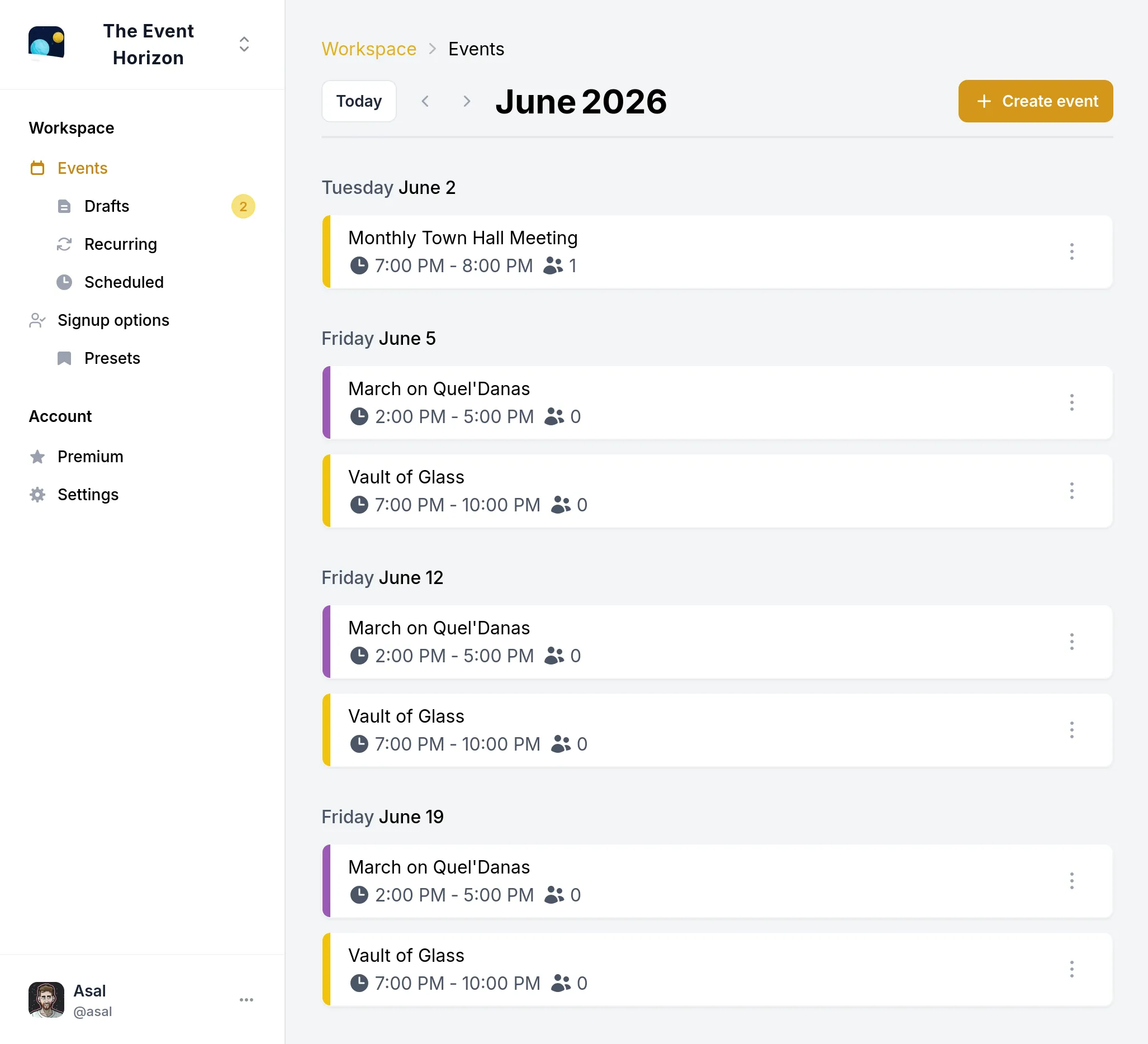 The Event Horizon dashboard