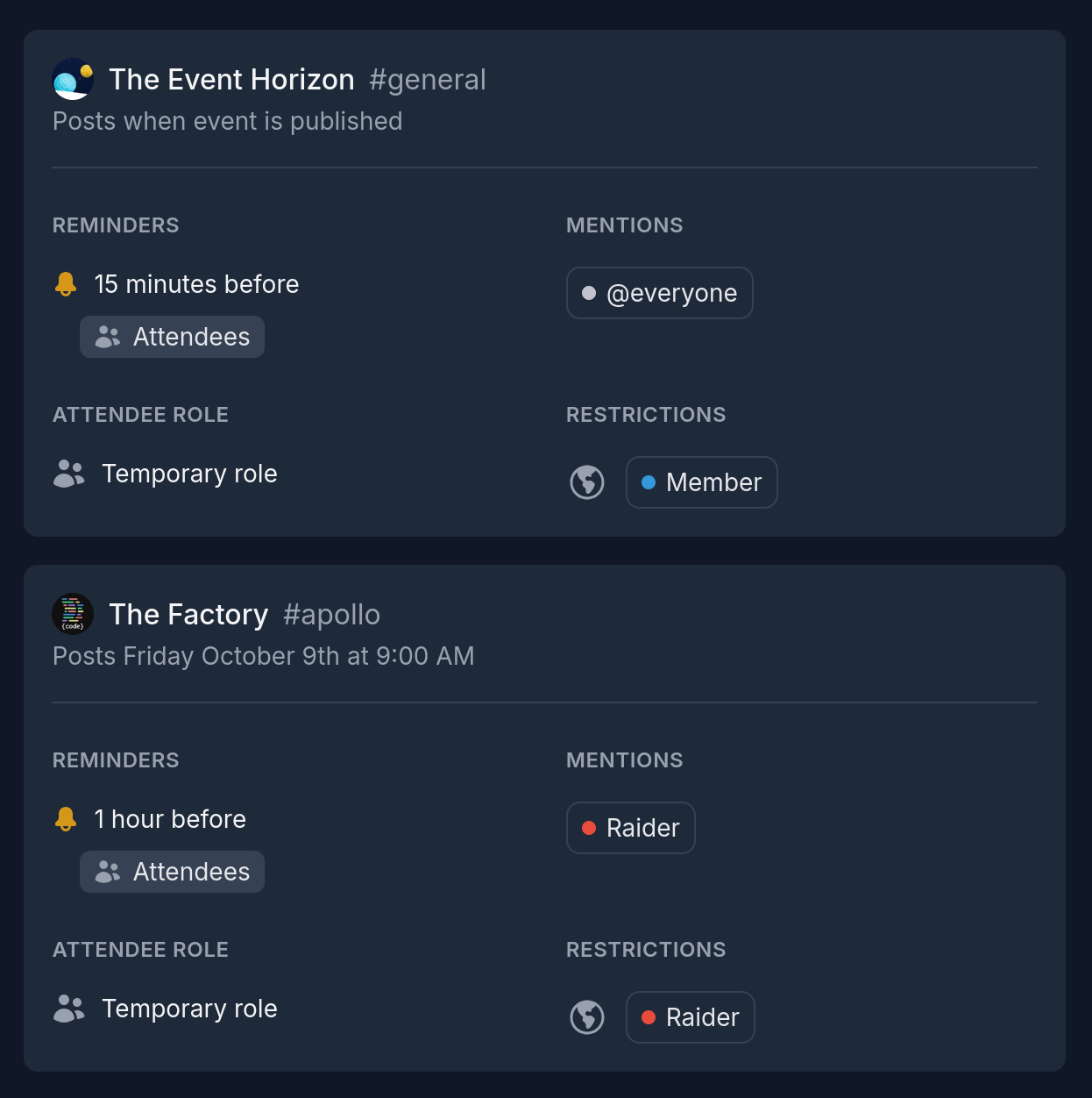 Event posted to multiple servers on the dashboard