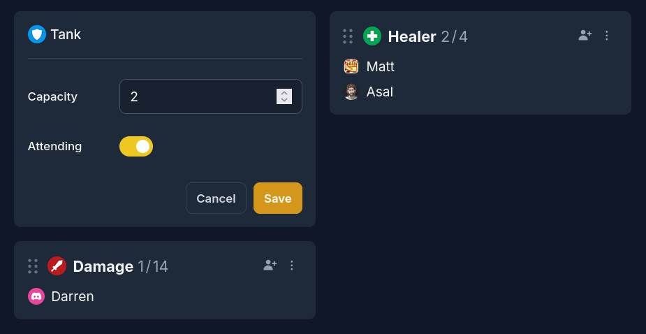 Editing signup options on an event