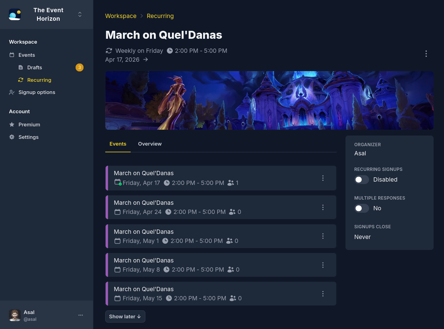 Apollo recurring raid event schedule