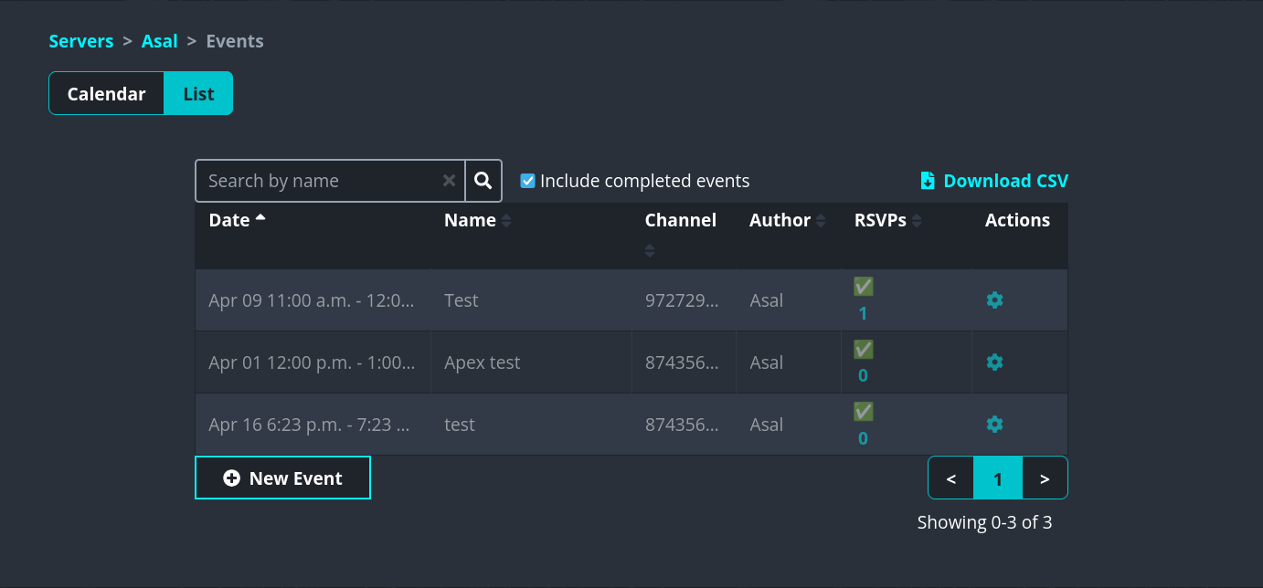 Sesh's web dashboard